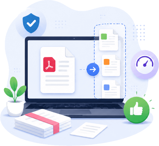 Split PDF illustration accompanying the reasons to choose PDFKing